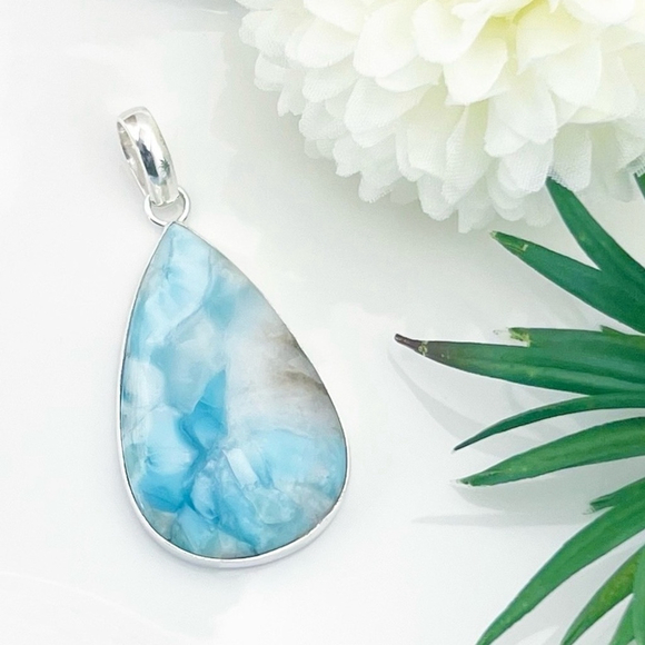 Sterling Silver 925 Top Quality Larimar Pendant Large Contemporary New - Picture 3 of 9
